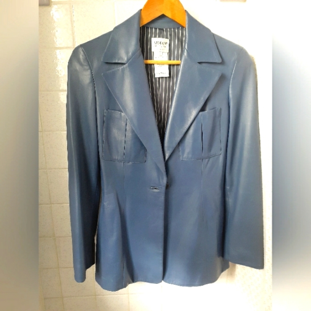 Armani Collezioni Blue  Calf Leather Blazer